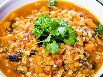 Moroccan Carrot, Lentil and Prune Soup