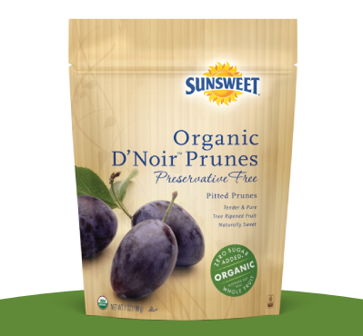 A photo of a packet of Organic D'Noir Prunes