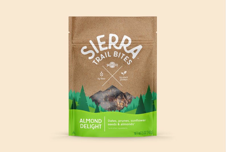 A picture of a packet of Almond Delight Sierra Trail Bites
