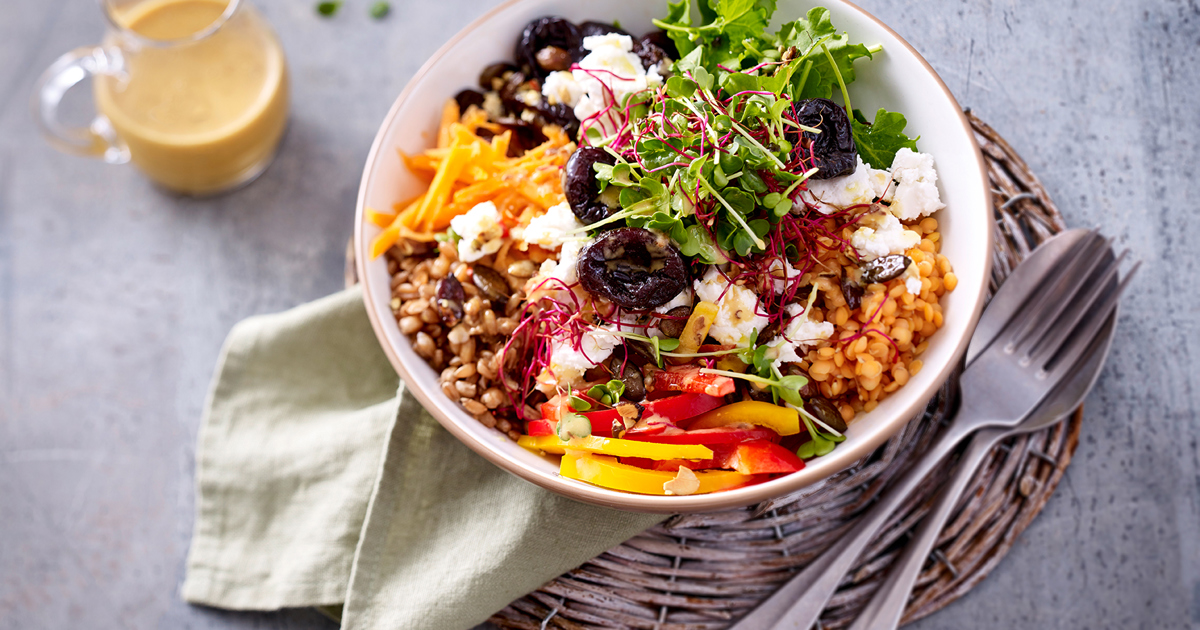 Colorful Salad with Prunes, Feta and Orange Dressing