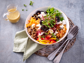 Colorful Salad with Prunes, Feta and Orange Dressing