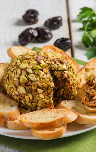 Goat Cheese,&nbsp;Pistachio and Prune Cheese Ball