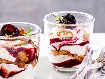 Layered Prune Dessert with Yogurt, Blueberries and Rosemary