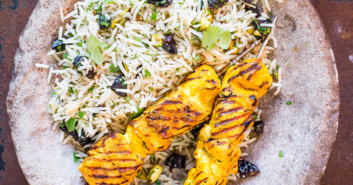 Prune Pilaf with Chicken Skewers Recipe | Sunsweet Growers