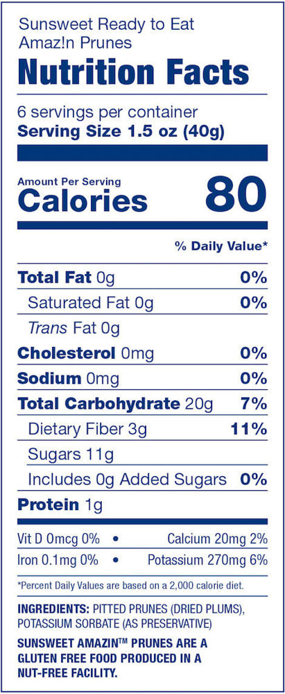 Sunsweet Ready to Eat Amaz!n Prunes Nutrition Info